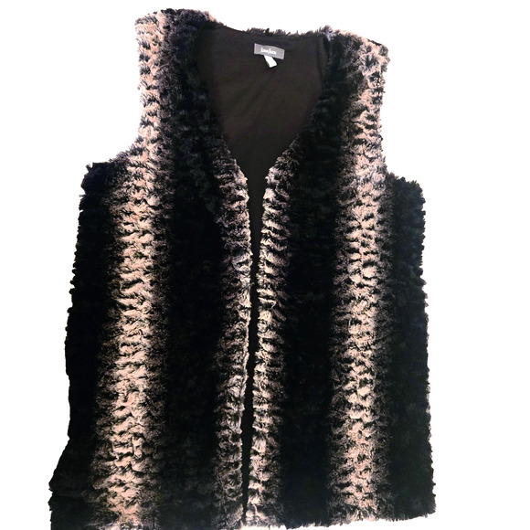 Neiman Marcus Faux Fur Luxurious Black and Tan Vest Size Large - Picture 11 of 13